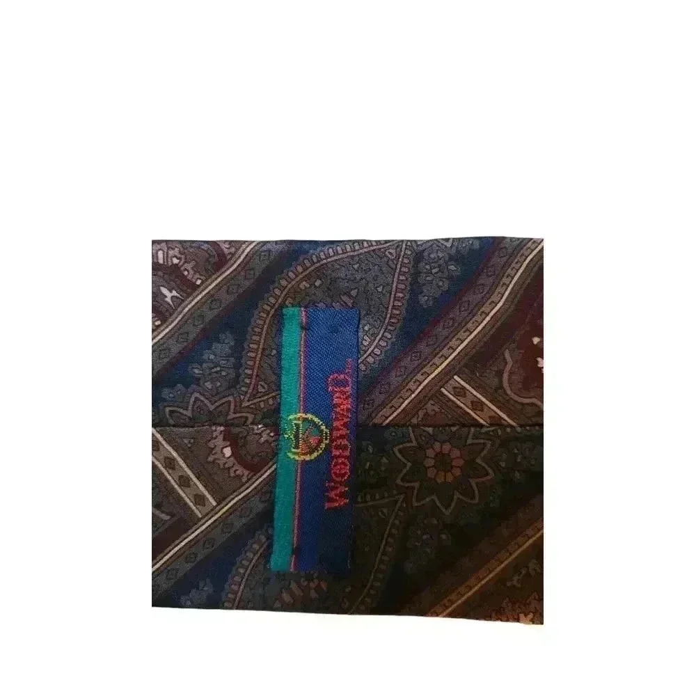 Woodward Mens Tie Silk Blue Burgundy Tan‎ Paisley Stripe Necktie Beautiful Power